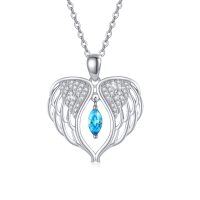 wholesale 925 Sterling Silver Angel Wing Blue Crystal Pendant Necklace Norse s for Her Him- Sliver Plated