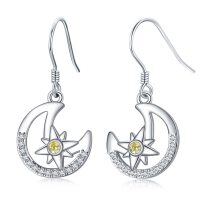wholesale 925 Sterling Silver Hypoallergenic Crescent Moon & Star Dangle Drop Earrings for Women- Sliver Plated