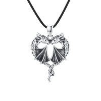 wholesale 925 Sterling Silver Heart-Shaped Dragon Pendant Necklace - Gothic Style Jewelry for Women and Men- Oxidized/Oxidised