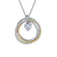 wholesale 925 Sterling Silver Double Circle Pendant Heart Charm Necklaces for Women Girls Mothers Day Gifts Jewelry Set- Two Tone