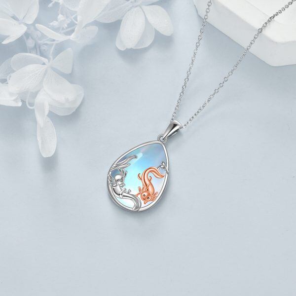 Sterling Silver Axolotl Pendant Necklaces With Moonstone-2