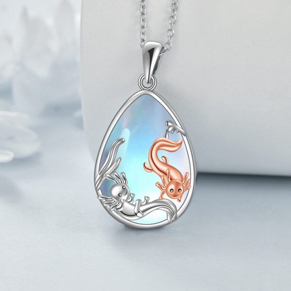 Sterling Silver Axolotl Pendant Necklaces With Moonstone-3