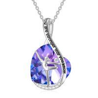 wholesale 925 Sterling Silver Purple Sapphire Ballerina Pendant Necklace with Heart Crystal - Mothers Day Gifts for Her- Rhodium Plated