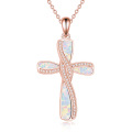 wholesale Rose Gold Cross Opal Cubic Zirconia Pendant Necklace for Women 925 Sterling Silver  Idea-0-0