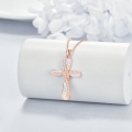 wholesale Rose Gold Cross Opal Cubic Zirconia Pendant Necklace for Women 925 Sterling Silver  Idea-0-2
