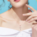 wholesale Rose Gold Cross Opal Cubic Zirconia Pendant Necklace for Women 925 Sterling Silver  Idea-0-4