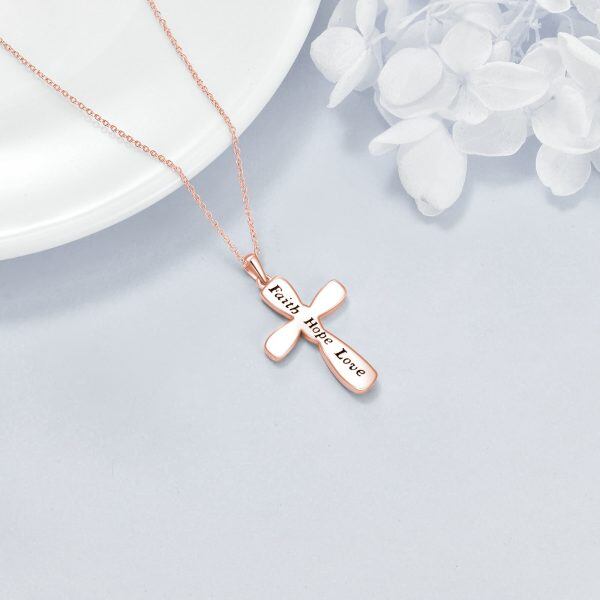 Sterling Silver Rose Gold Plated Cross Pendant Necklace With Created Opal-5