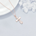 wholesale Rose Gold Cross Opal Cubic Zirconia Pendant Necklace for Women 925 Sterling Silver  Idea-0-5
