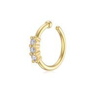 wholesale Gold 14K Gold Cubic Zirconia Nose Ring 3 Stone Hinged Hoop 9mm 20G Fine - Gold Plated