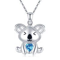 wholesale 925 Sterling Silver Blue Crystal Koala Pendant Necklace - Adorable s for Her- Rhodium Plated