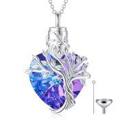 wholesale 925 Sterling Silver Tree of Life Heart Locket with Purple Crystal and Funnel - Memorial Keepsake Jewelry for Women & Girls- Rhodium Plated