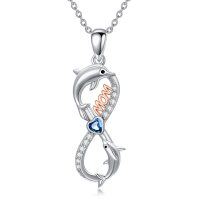 wholesale 925 Sterling Silver Infinity Heart Dolphins MOM Pendant Necklace for Women Girls Mom Grandma Wife Birthday Gifts- Rhodium And Rose Gold Plated