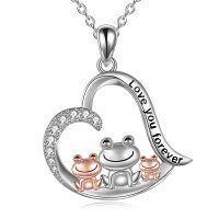wholesale 925 Sterling Silver Frog Pendant Necklaces with Crystal Stones and Heart Shape Love You Forever Gifts for Mother Daughter Girlfriends- Rhodium And Rose Gold Plated