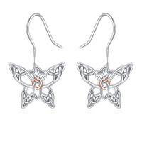 wholesale 925 Sterling Silver Celtic Knot Butterfly Drop Dangle Hook Earrings with Rose Gold Accents  for Women Girls- Two Tone