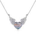 wholesale 925 Sterling Silver Purple Crystal Angel Wings Heart Pendant Necklace February Birthday Gemstone Jewelry for Women Girls Gifts-0-0