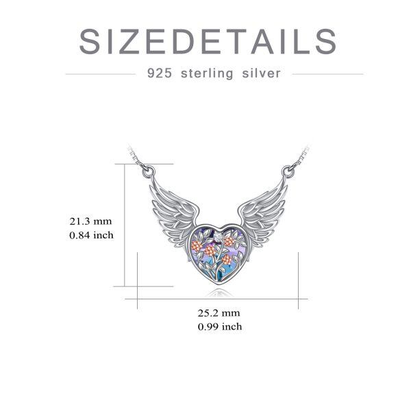 Sterling Silver Angel Wing Love Heart Pendant Necklaces With February Birthstone-1