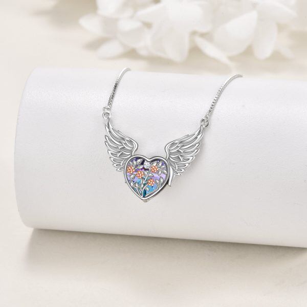 Sterling Silver Angel Wing Love Heart Pendant Necklaces With February Birthstone-2