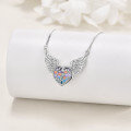 wholesale 925 Sterling Silver Purple Crystal Angel Wings Heart Pendant Necklace February Birthday Gemstone Jewelry for Women Girls Gifts-0-2