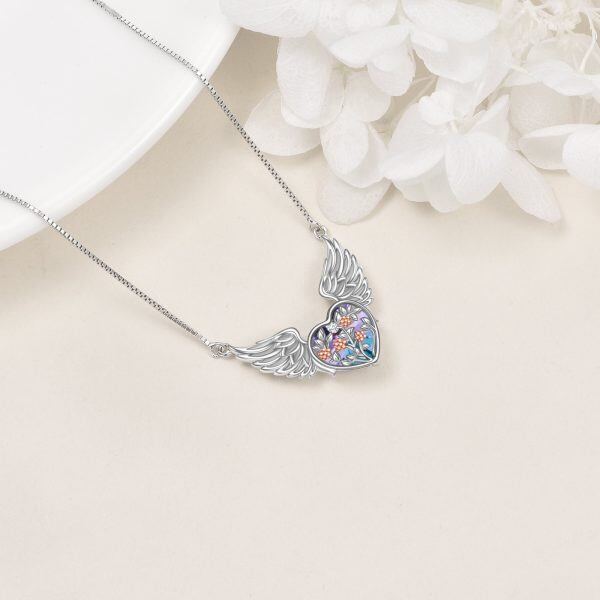 Sterling Silver Angel Wing Love Heart Pendant Necklaces With February Birthstone-3