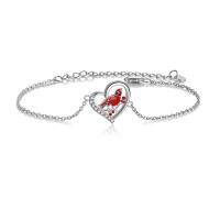 wholesale 925 Sterling Silver Red Cardinal Heart Charm Anklet for Women Girls Mom Daughter Memory Gifts- Silver Plated