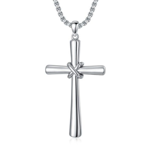 Sterling Silver Knot Cross Pendant Necklace With Stainless Steel Chain-0