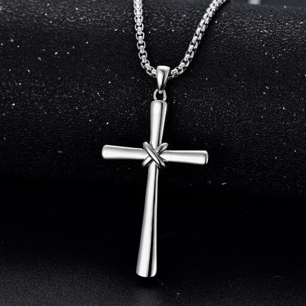 Sterling Silver Knot Cross Pendant Necklace With Stainless Steel Chain-4