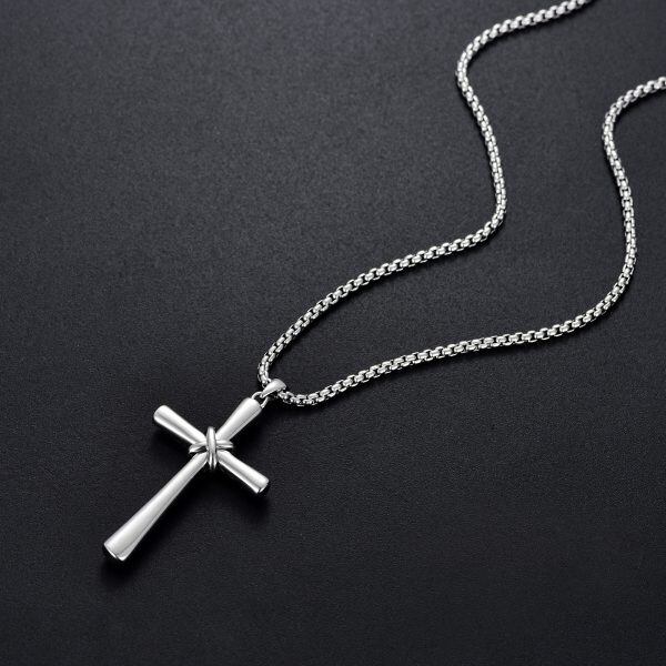 Sterling Silver Knot Cross Pendant Necklace With Stainless Steel Chain-5