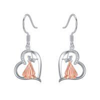 wholesale 925 Sterling Silver Heart Fairy Drop Earrings- Silver Plated