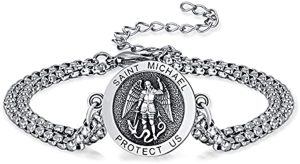 Sterling Silver St Michael Amulet Stainless Chain Bracelets-0