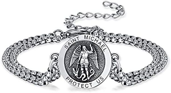 Sterling Silver St Michael Amulet Stainless Chain Bracelets-0