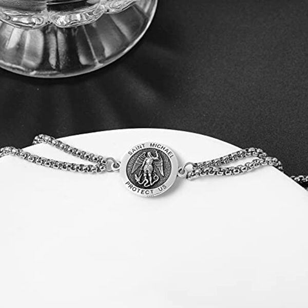 Sterling Silver St Michael Amulet Stainless Chain Bracelets-1