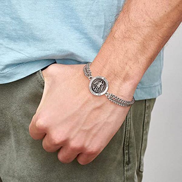 Sterling Silver St Michael Amulet Stainless Chain Bracelets-2