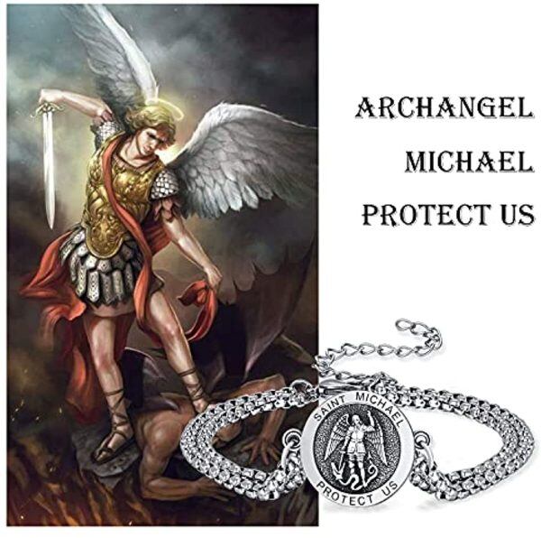 Sterling Silver St Michael Amulet Stainless Chain Bracelets-4