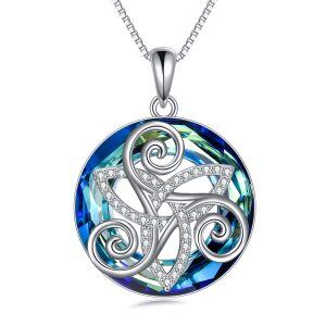 Sterling Silver Celtic Pendant Necklace With Blue Crystal-0