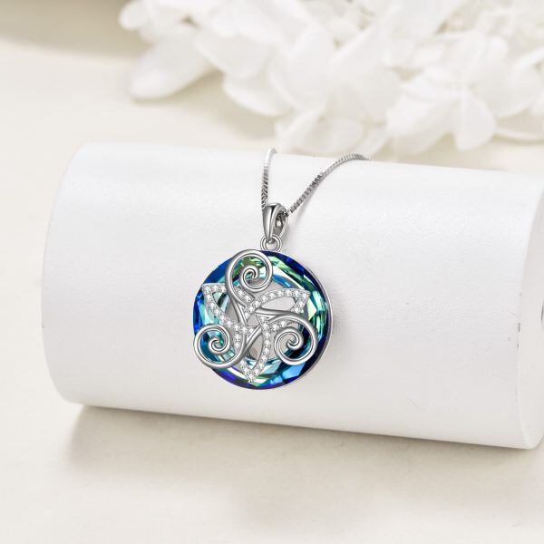 Sterling Silver Celtic Pendant Necklace With Blue Crystal-2