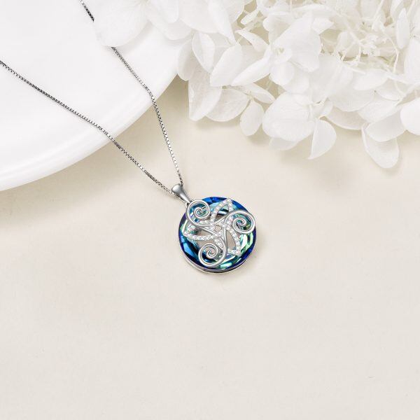 Sterling Silver Celtic Pendant Necklace With Blue Crystal-3