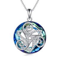 wholesale 925 Sterling Silver Blue Crystal Triskele Pendant Necklaces Celtic Knot Irish Jewelry for Women- Rhodium Plated