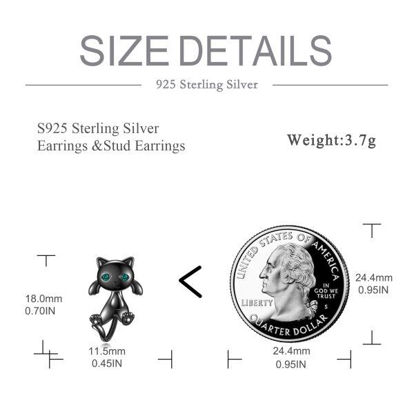 Sterling Silver Black Cat Jacket Earrings-1