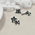 wholesale 925 Sterling Silver Black Cat Stud Earrings w/ Green Stones - Gothic Style Jewellery Gifts for Her-0-3