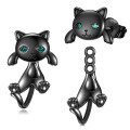 wholesale 925 Sterling Silver Black Cat Stud Earrings w/ Green Stones - Gothic Style Jewellery Gifts for Her-0-16