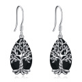 wholesale 925 Sterling Silver Tree of Life Black Onyx Drop Earrings-0-0