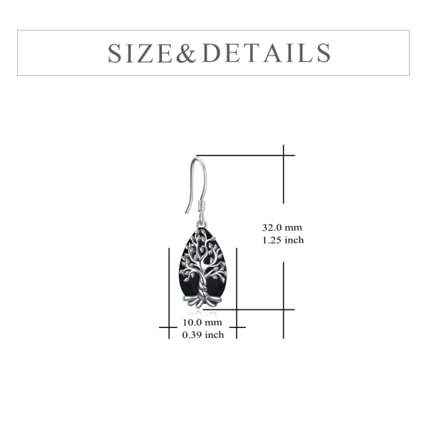 Sterling Silver Tree of Life Teardrop Drop Earrings-1