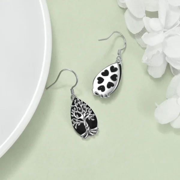 Sterling Silver Tree of Life Teardrop Drop Earrings-4