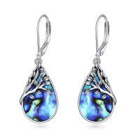 wholesale 925 Sterling Silver Blue Abalone Shell Raven Tree Of Life Dangle Earrings Norse Mythology Gothic Talisman Jewelry- Rhodium Plated