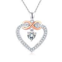 wholesale 925 Sterling Silver Cubic Zirconia Heart Pendant Necklace for Women's Gifts- Two Tone