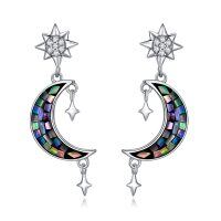 wholesale 925 Sterling Silver Metal Green Abalone Shell Crescent Moon & Star Drop Earrings for Women- Silver Plated