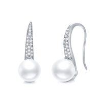 wholesale 925 Sterling Silver Gold-Plated Freshwater Pearl Dangle Earrings (8mm)- Sliver Plated