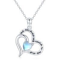 wholesale 925 Sterling Silver Opalite Heart Pendant Necklace She believed she could so... Gift for Her 18 Chain + Extender- Silver Plated