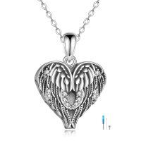 wholesale 925 Sterling Silver Angel Wings Heart Cremation Urn Pendant Necklace Memorial Keepsake Jewelry for Ashes- Oxidized/Oxidised