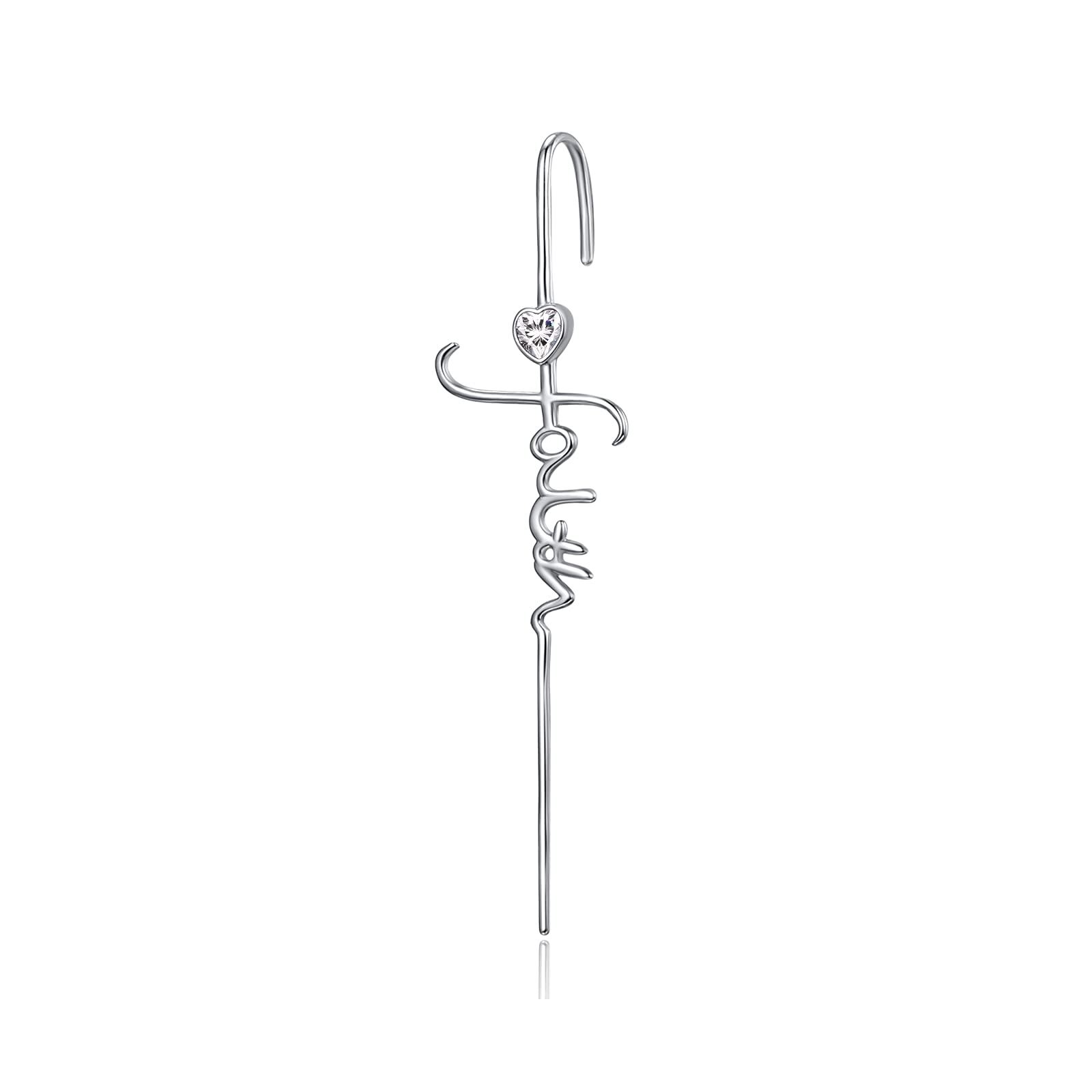 Sterling Silver White Faith Hope Love Ear Climber Cuff - Silver Plated- Silver Plated